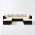 Modułowa sofa ogrodowa w kształcie U z technorattanu PE, czarno-kremowa, 280 x 140 x 63 cm