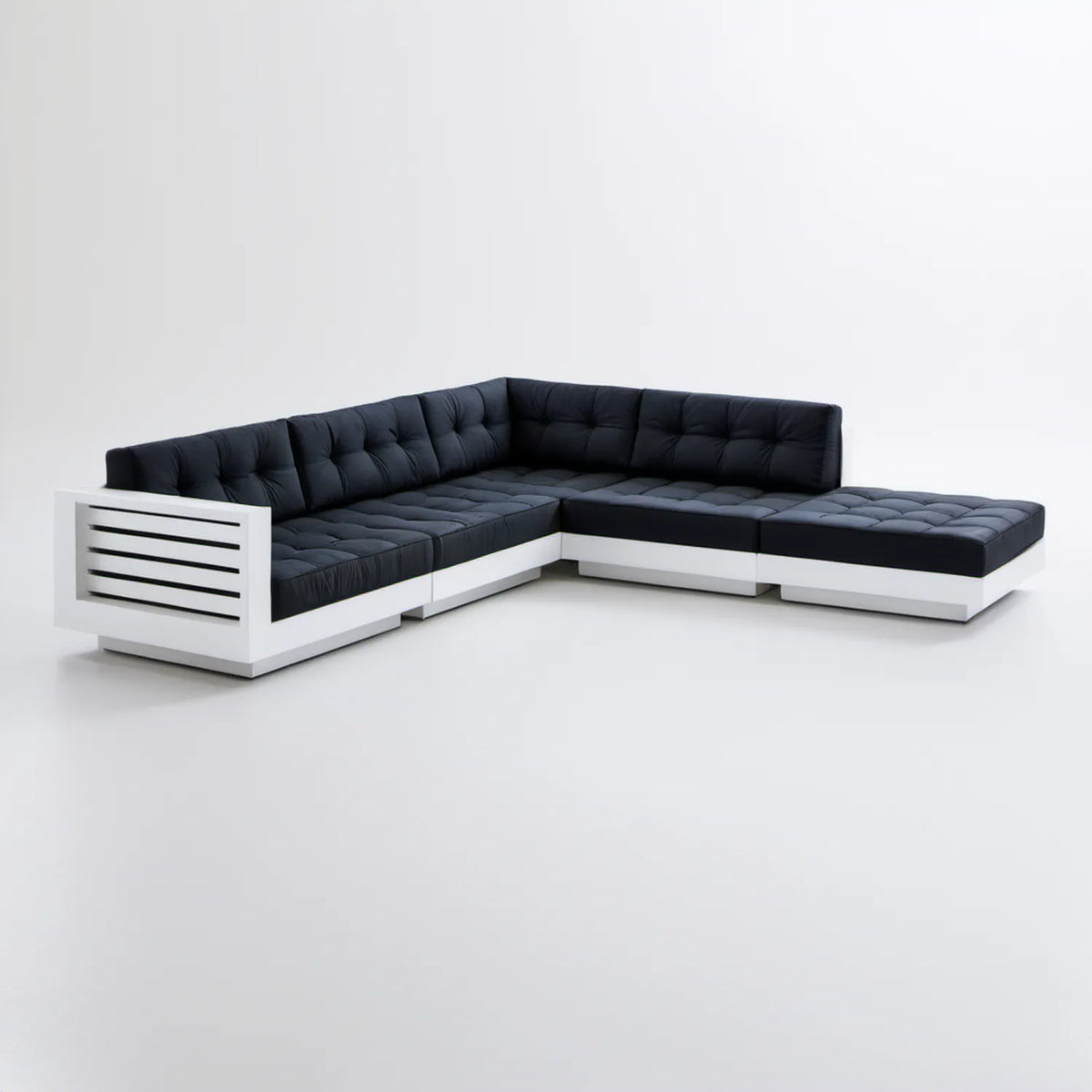 5-osobowa narożna sofa ogrodowa z aluminium i poliestru 350 x 220 x 70 cm, czarno-biała