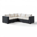 5-osobowa narożna sofa ogrodowa z technorattanu PE, czarno-kremowa, 220 × 220 × 65 cm