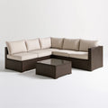 Narożny zestaw wypoczynkowy z technorattanu PE ze stolikiem, brązowo-beżowy, sofa 220 × 220 × 65 cm, stolik 80 × 50 × 35 cm