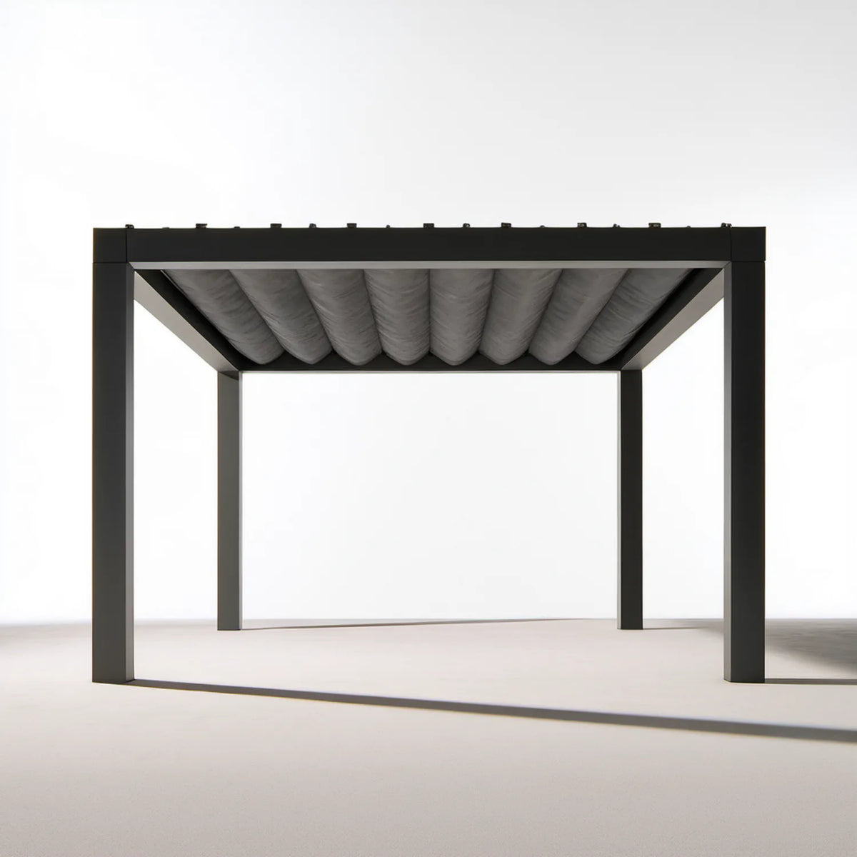 Pergola ogrodowa z ręcznie rozsuwanym dachem 300 x 300 x 220 cm Czarny/Szary