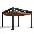 Pergola ogrodowa 300 x 400 x 220 cm czarna z brązowym przesuwnym zadaszeniem poliestrowym