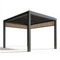 Aluminiowa pergola ogrodowa 300 x 300 x 230 cm czarna z beżowymi roletami bocznymi i regulowanym dachem lamelowym